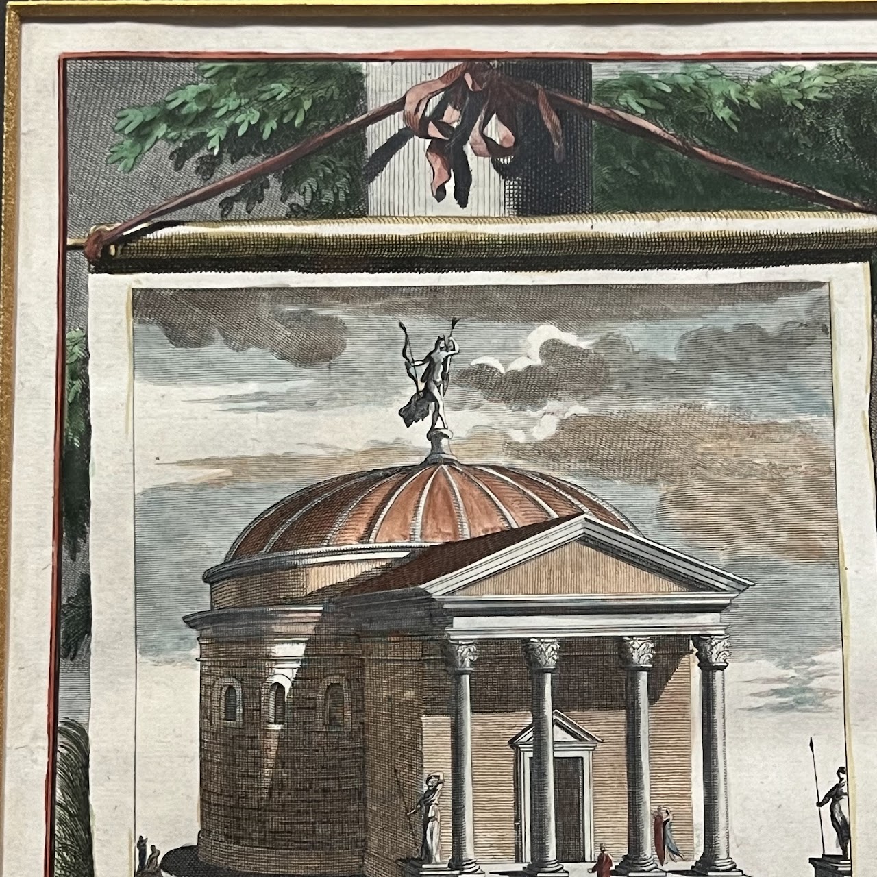 Early 18th C. Jan Goeree 'Temple of the Moon in the Roman Forum' Hand-Colored Engraving