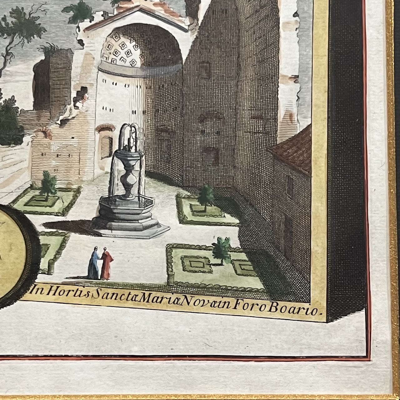 Early 18th C. Jan Goeree 'Temple of the Moon in the Roman Forum' Hand-Colored Engraving