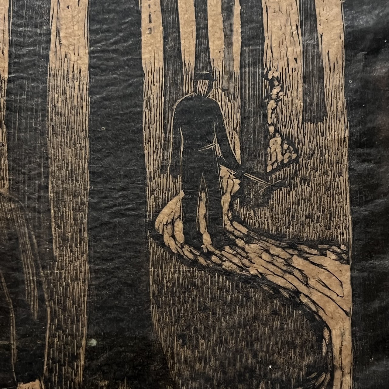 German Modernist Style Signed Forest Scene Woodcut, 1977