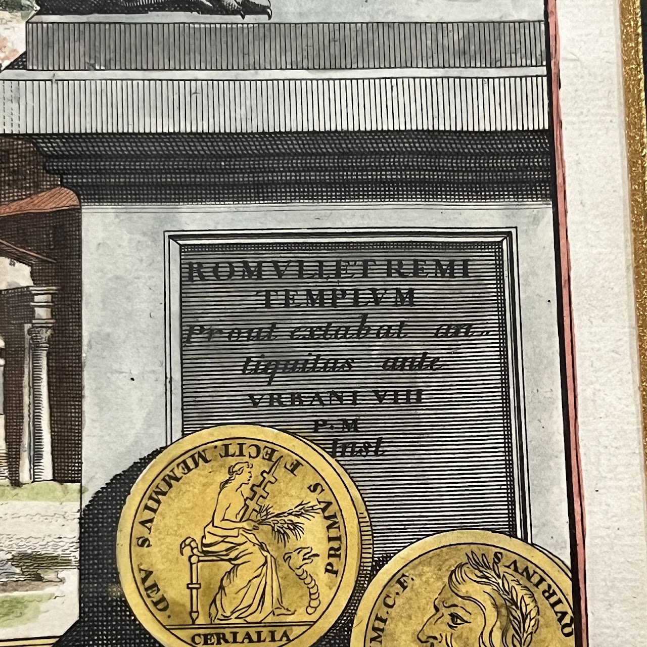 Early 18th C. Jan Goeree 'Temple of Romulus' Hand-Colored Engraving