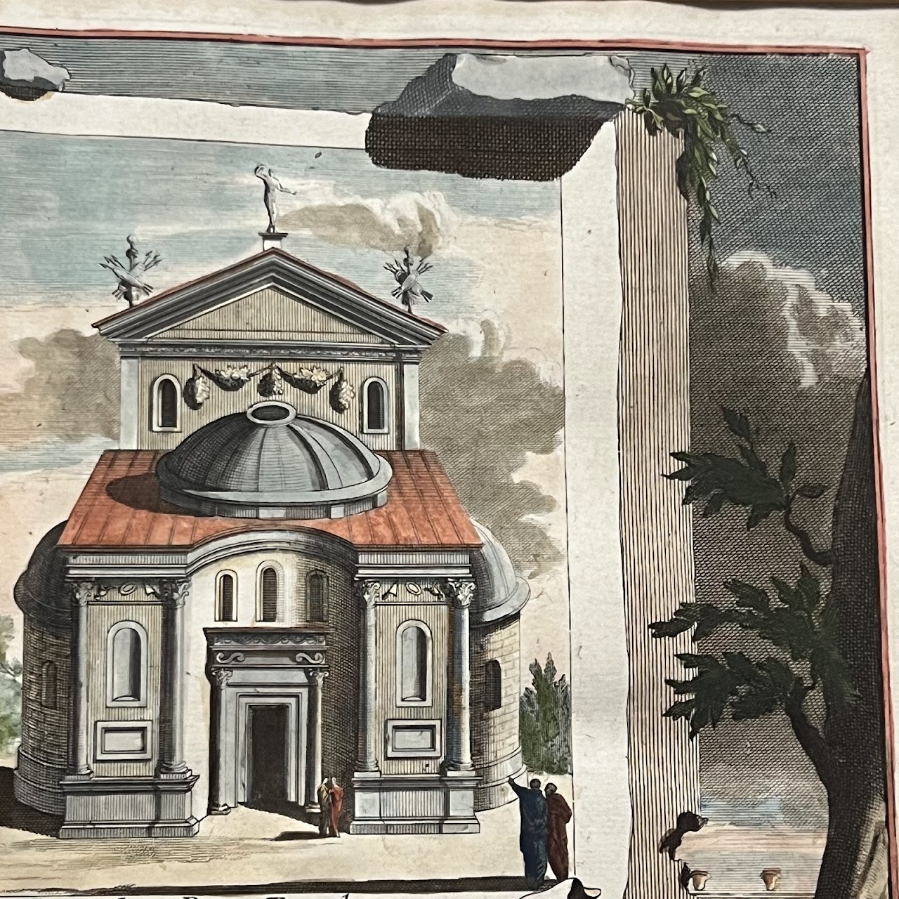 Early 18th C. Jan Goeree 'Temple of Romulus' Hand-Colored Engraving