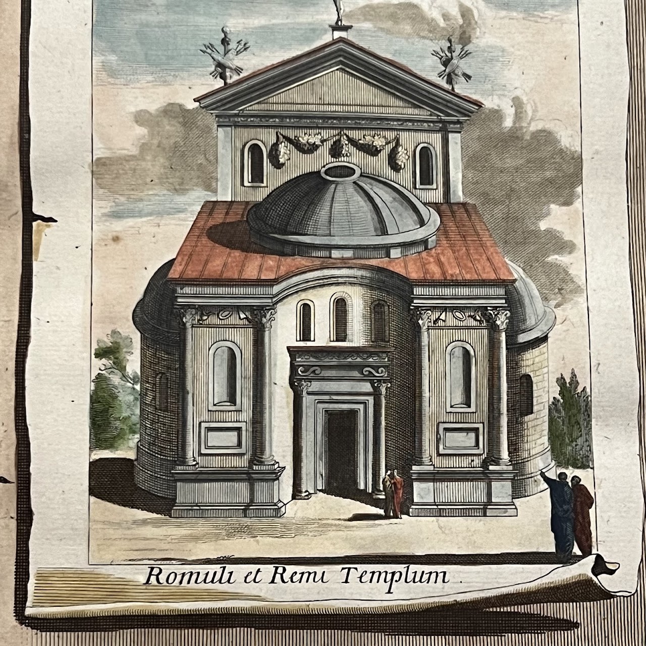 Early 18th C. Jan Goeree 'Temple of Romulus' Hand-Colored Engraving