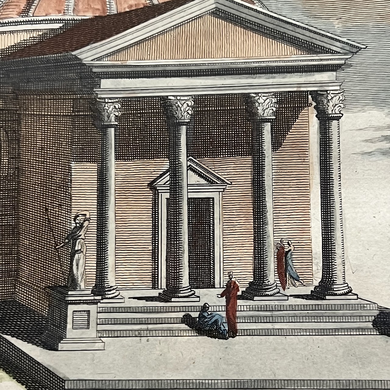 Early 18th C. Jan Goeree 'Temple of the Moon in the Roman Forum' Hand-Colored Engraving