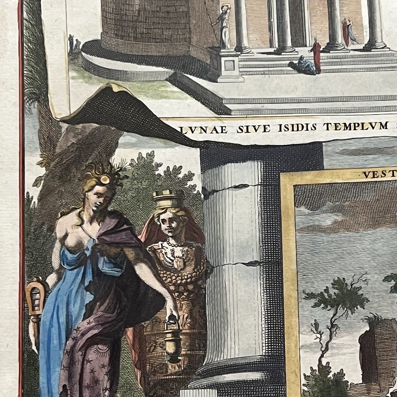 Early 18th C. Jan Goeree 'Temple of the Moon in the Roman Forum' Hand-Colored Engraving