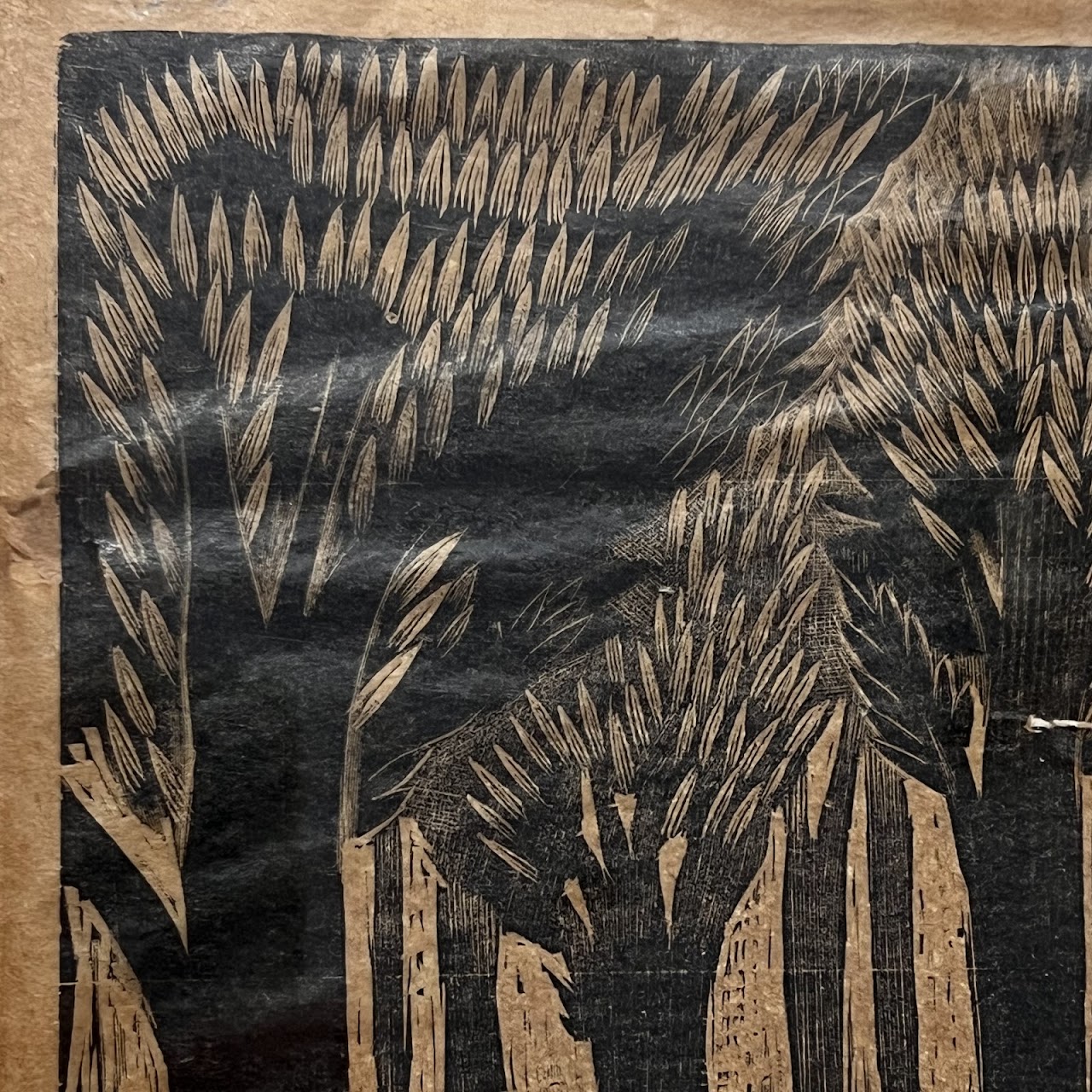 German Modernist Style Signed Forest Scene Woodcut, 1977