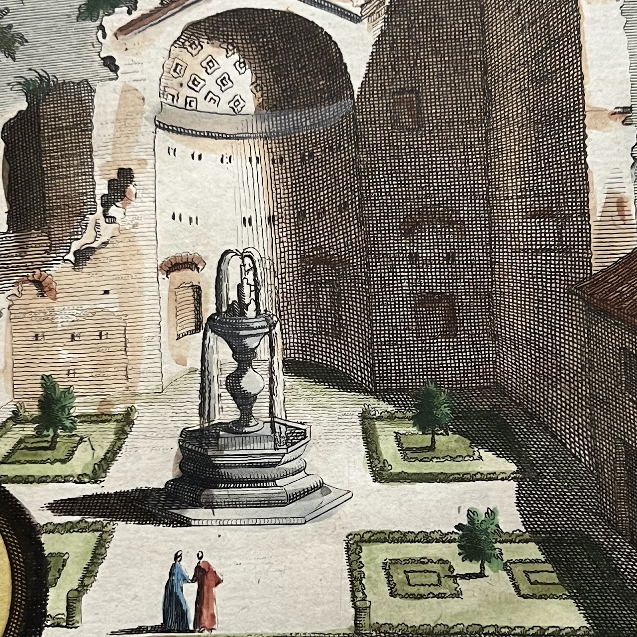 Early 18th C. Jan Goeree 'Temple of the Moon in the Roman Forum' Hand-Colored Engraving