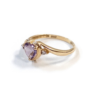 14K Gold, Amethyst, and Diamond Ring