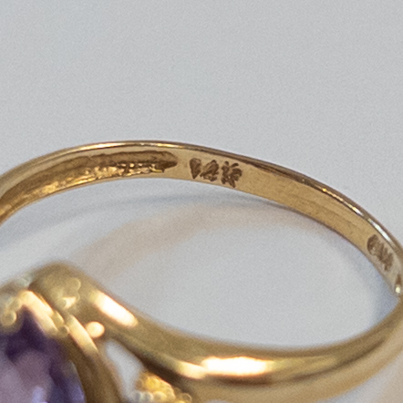 14K Gold, Amethyst, and Diamond Ring