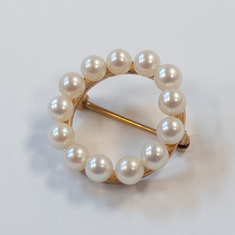 14K Gold and Pearl Circular Brooch