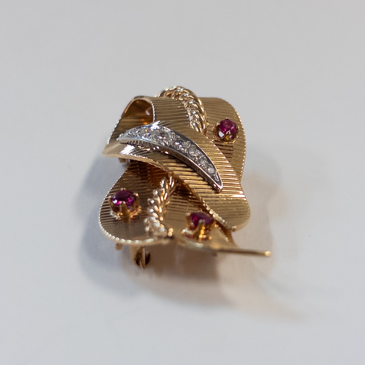 14K Gold, Ruby, and Diamond Brooch