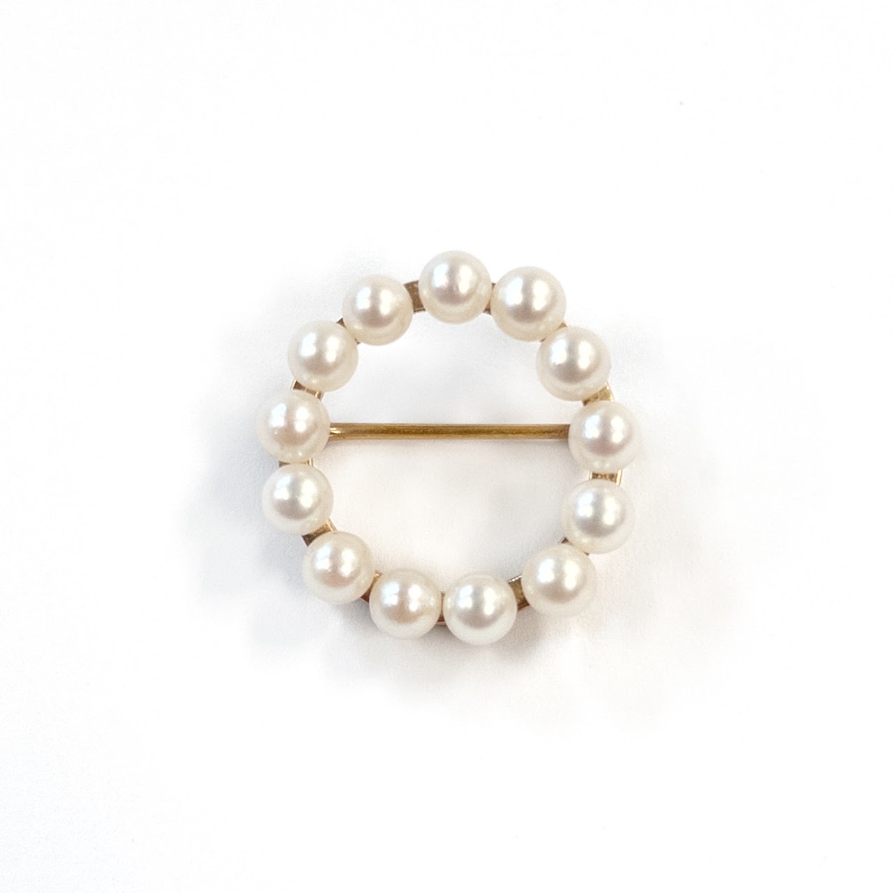 14K Gold and Pearl Circular Brooch