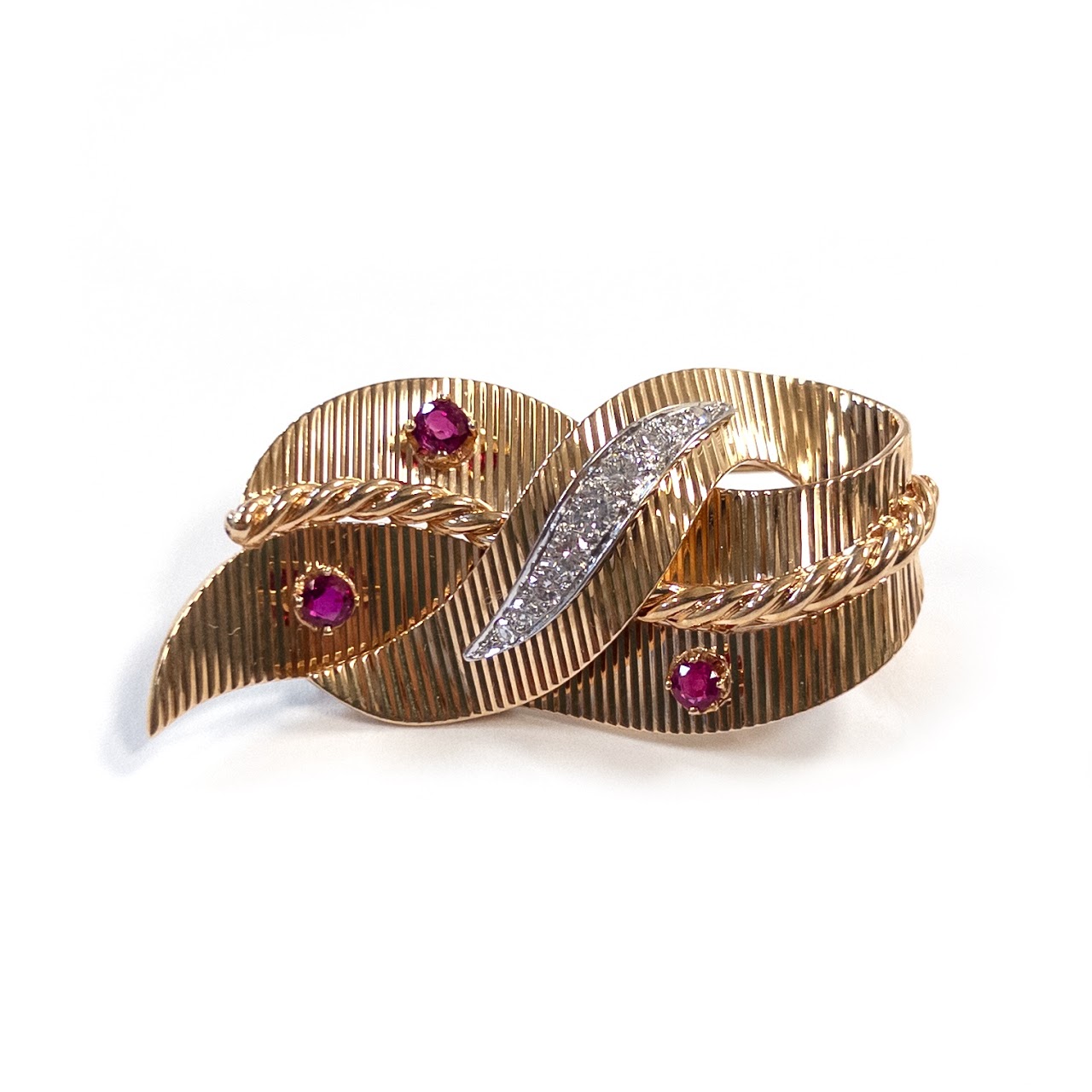 14K Gold, Ruby, and Diamond Brooch