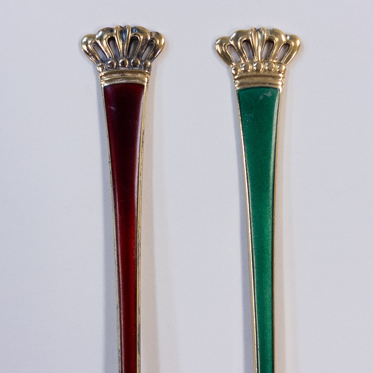 Sterling Silver and Enamel Mid-Century Cocktail Fork Set