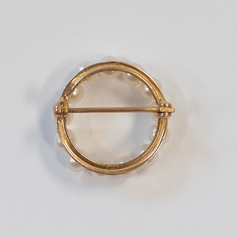 14K Gold and Pearl Circular Brooch