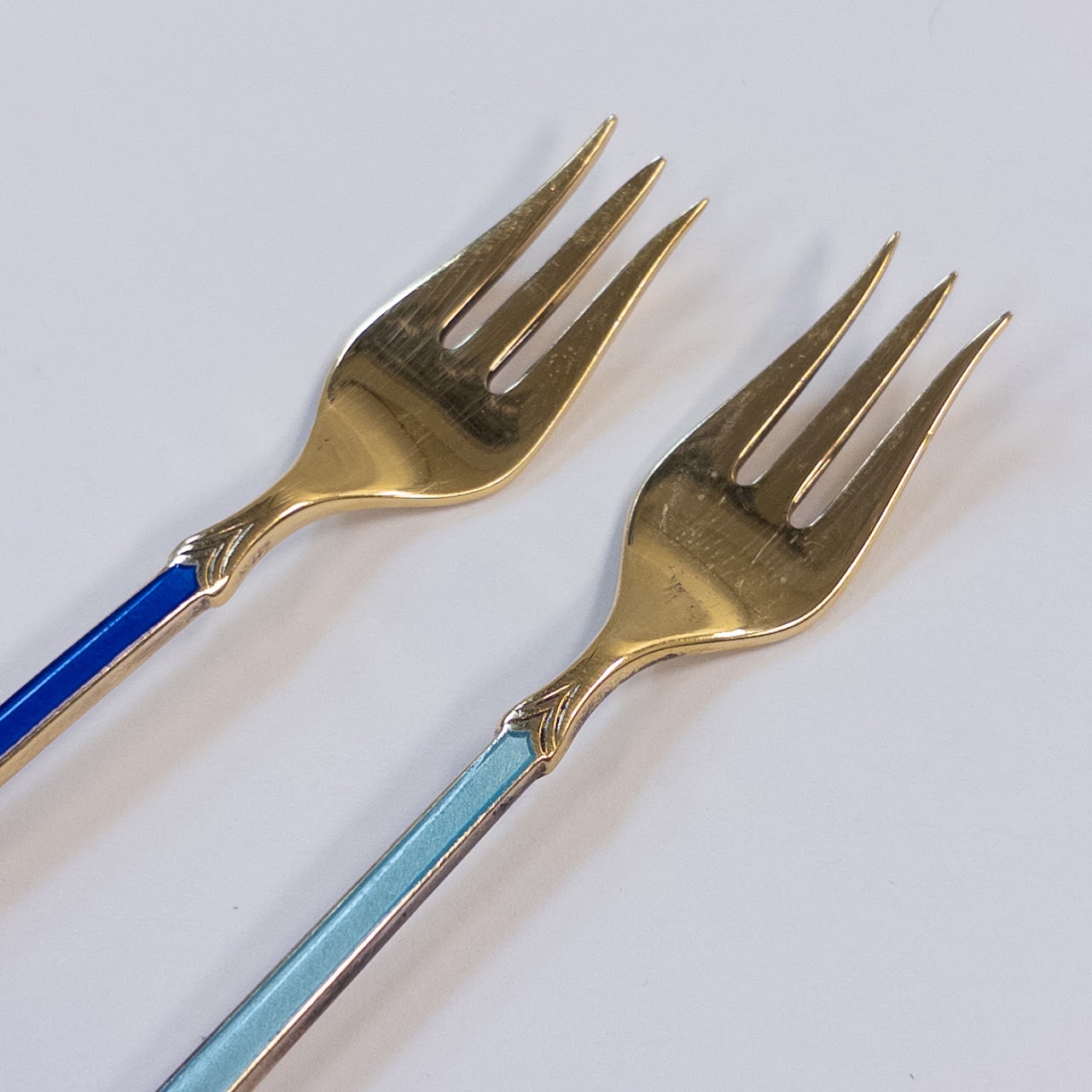 Sterling Silver and Enamel Mid-Century Cocktail Fork Set