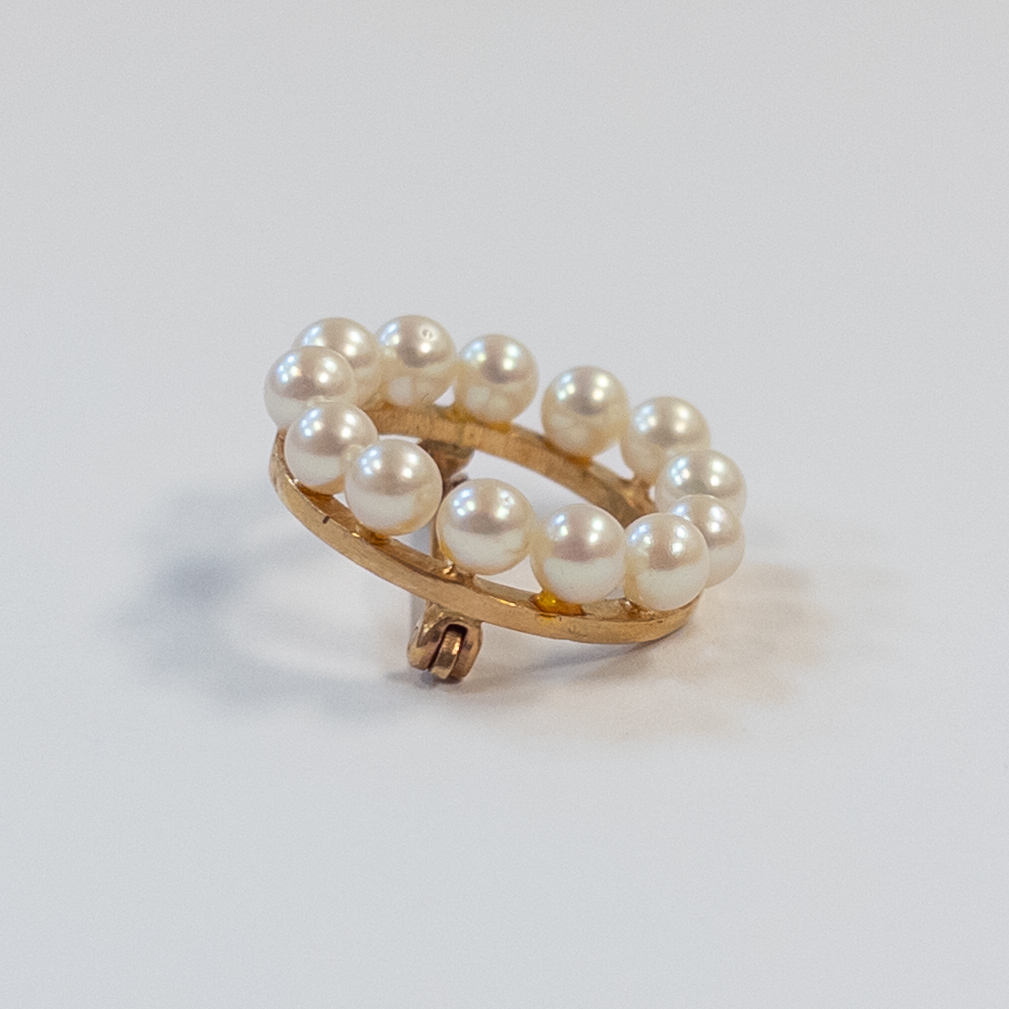 14K Gold and Pearl Circular Brooch