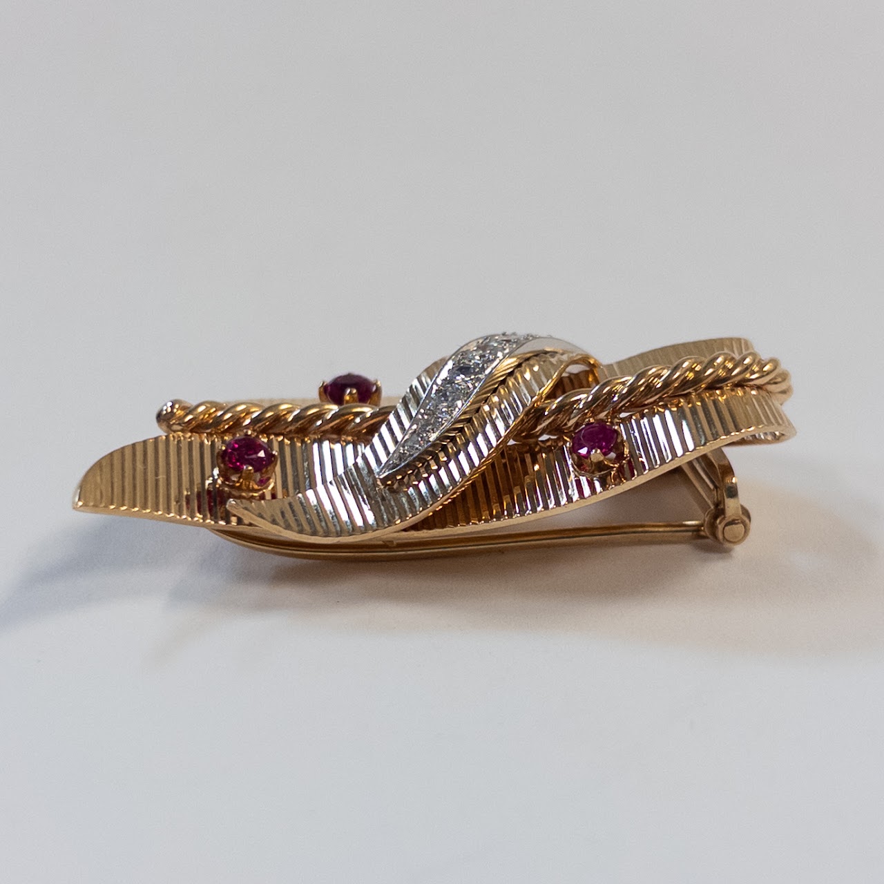 14K Gold, Ruby, and Diamond Brooch