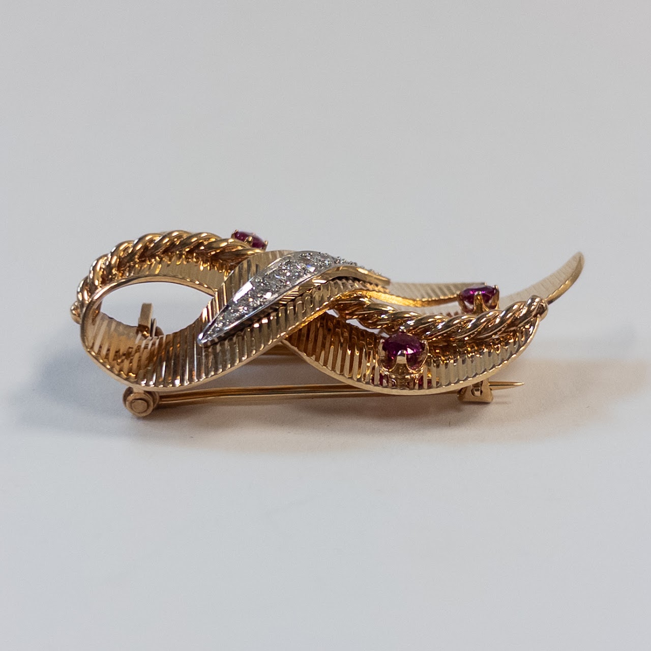 14K Gold, Ruby, and Diamond Brooch