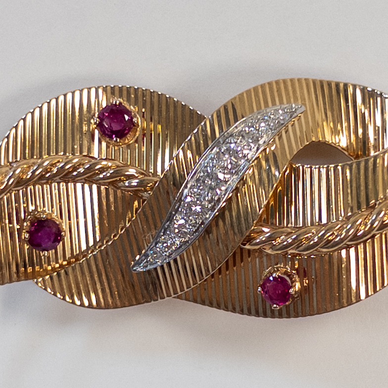 14K Gold, Ruby, and Diamond Brooch