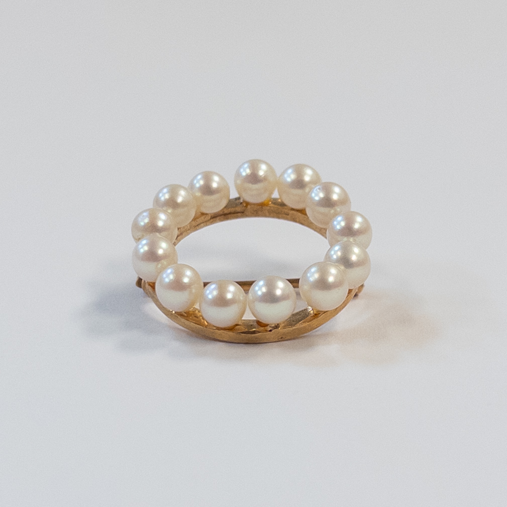 14K Gold and Pearl Circular Brooch