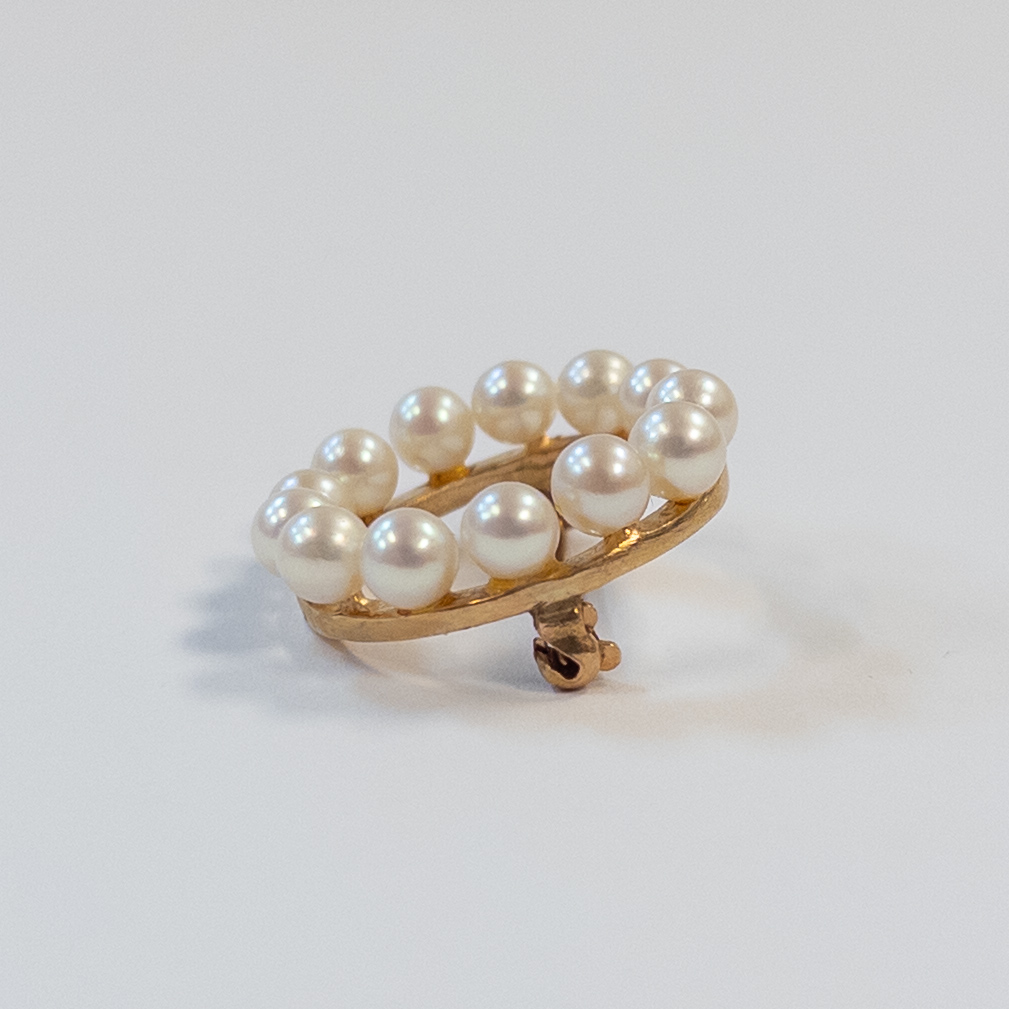 14K Gold and Pearl Circular Brooch