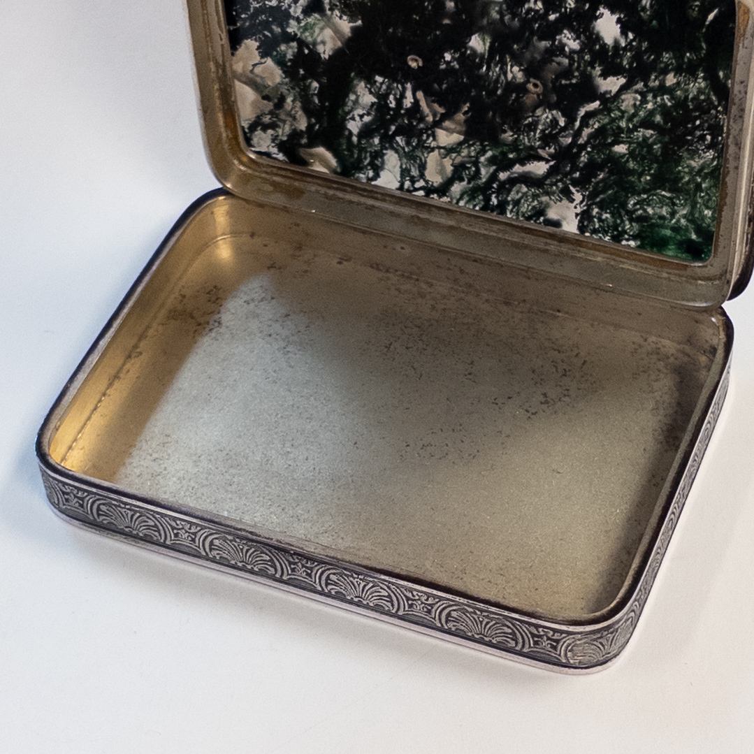 Sterling Silver, Moss Agate, and Marcasite Box