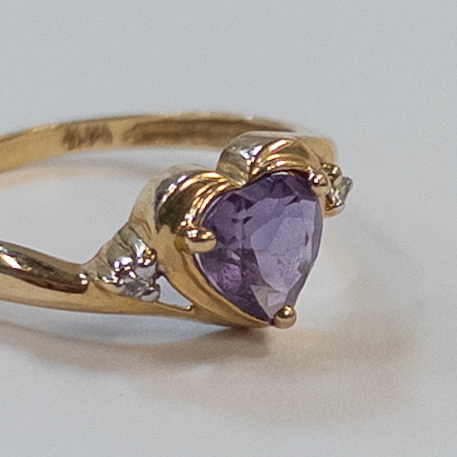 14K Gold, Amethyst, and Diamond Ring