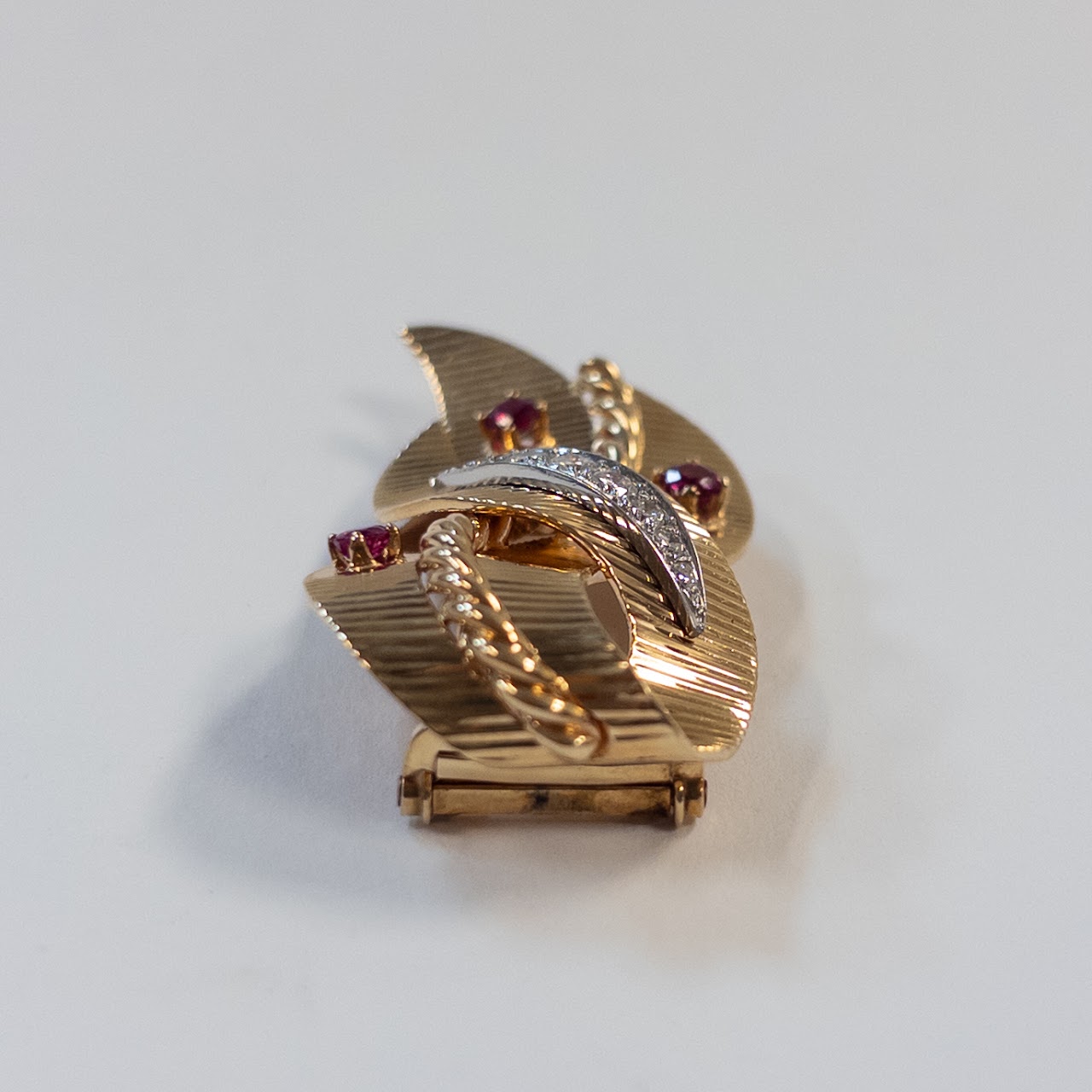 14K Gold, Ruby, and Diamond Brooch