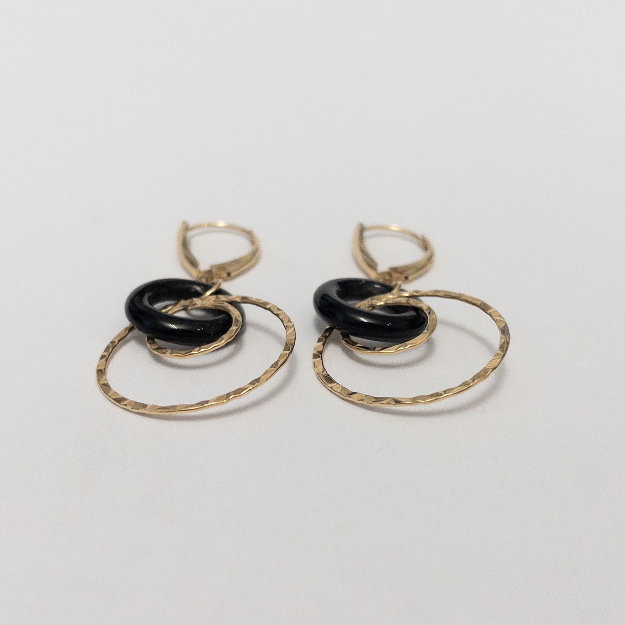 14K Gold & Black Acrylic Linking Ring Earrings