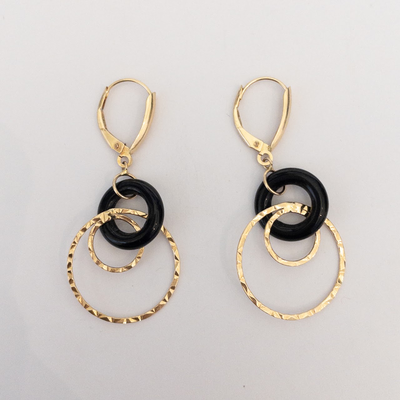 14K Gold & Black Acrylic Linking Ring Earrings