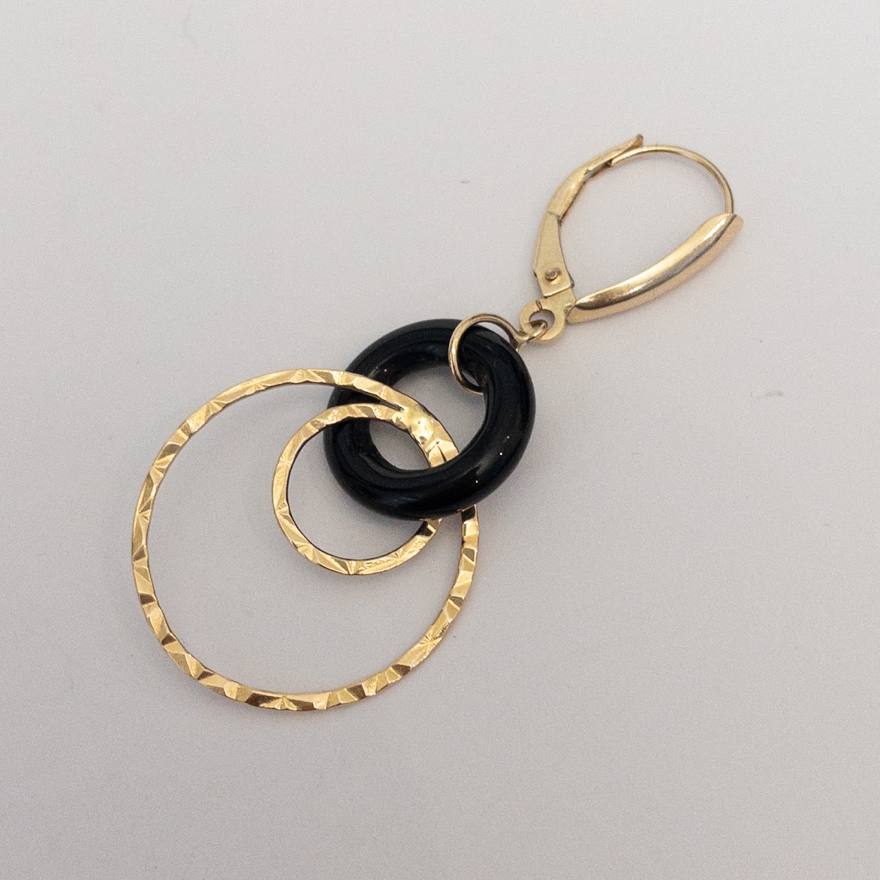 14K Gold & Black Acrylic Linking Ring Earrings