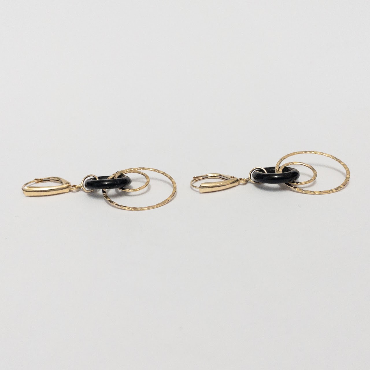 14K Gold & Black Acrylic Linking Ring Earrings