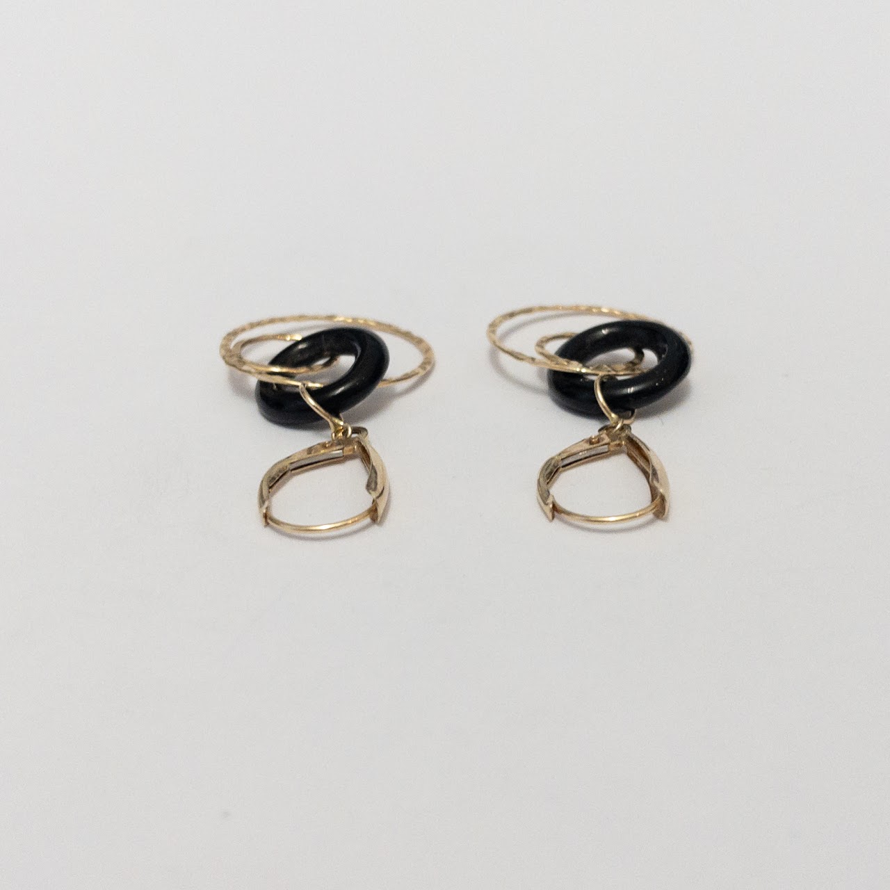 14K Gold & Black Acrylic Linking Ring Earrings