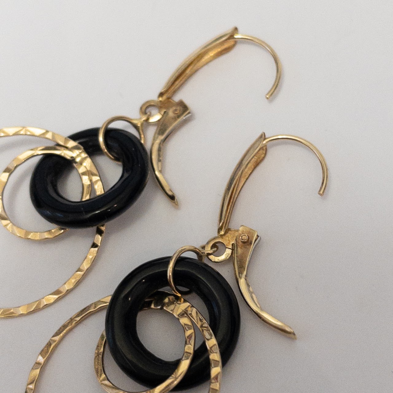 14K Gold & Black Acrylic Linking Ring Earrings