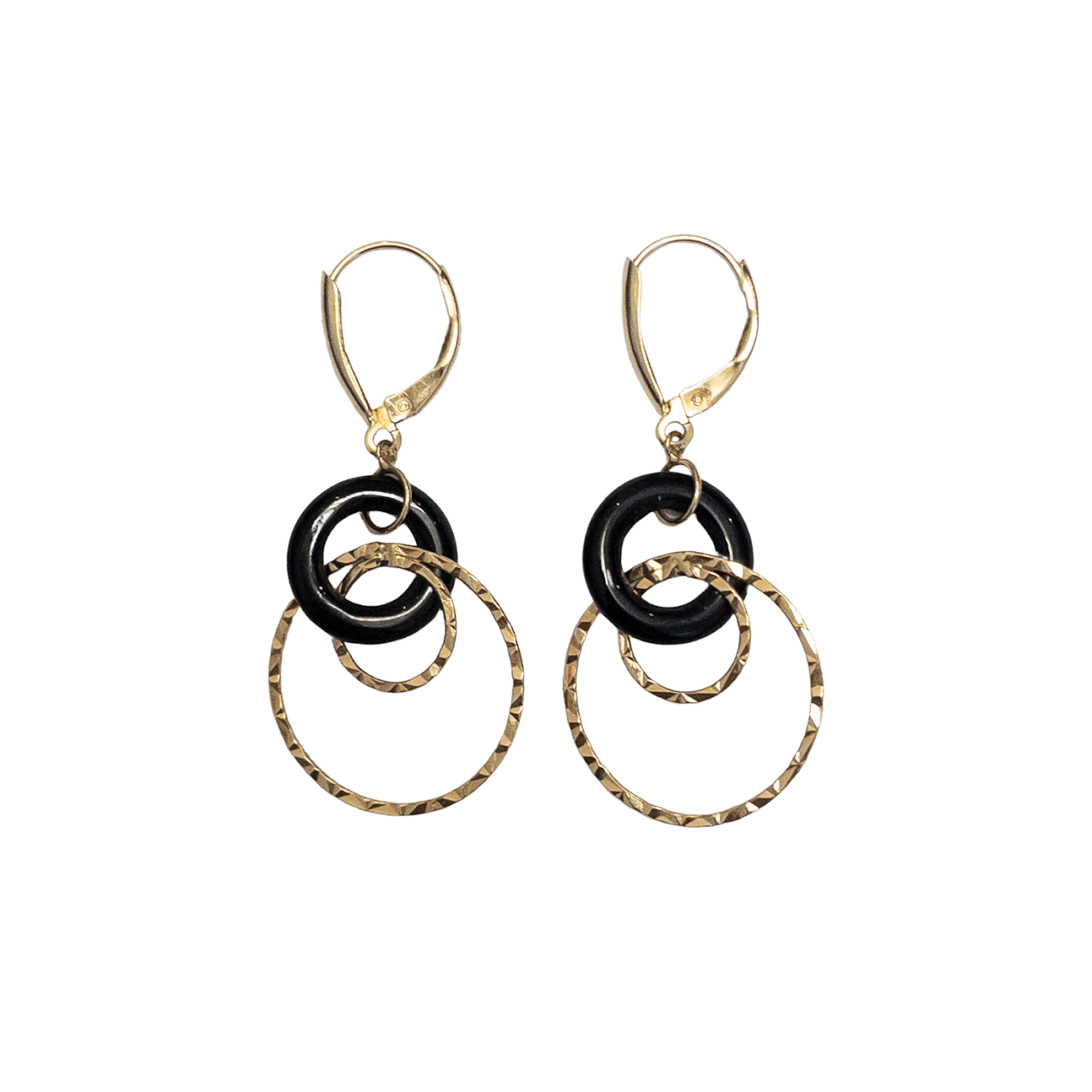 14K Gold & Black Acrylic Linking Ring Earrings