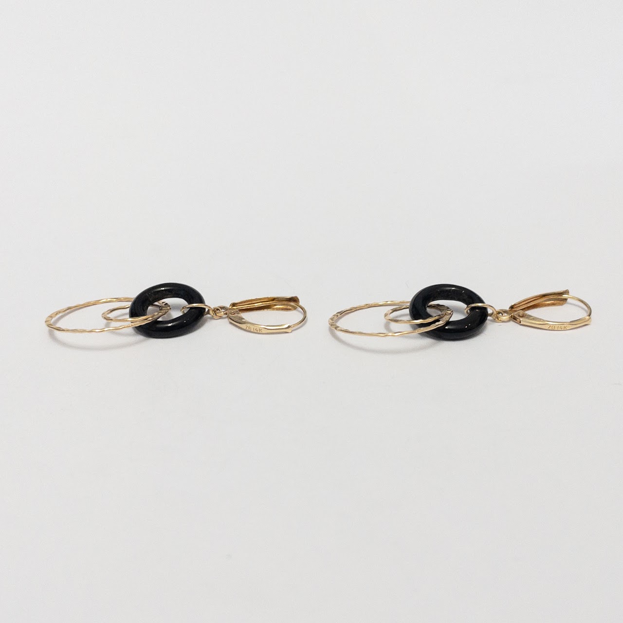 14K Gold & Black Acrylic Linking Ring Earrings