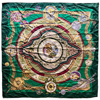 Hermès Loïc Dubigeon 'La Ronde des Heures' Carre 90 Silk Scarf