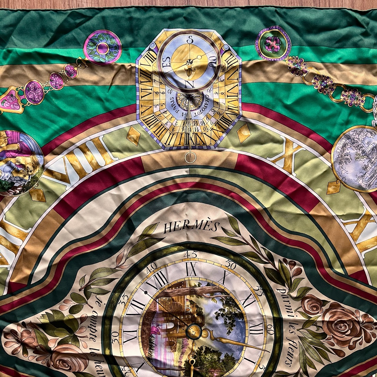 Hermès Loïc Dubigeon 'La Ronde des Heures' Carre 90 Silk Scarf