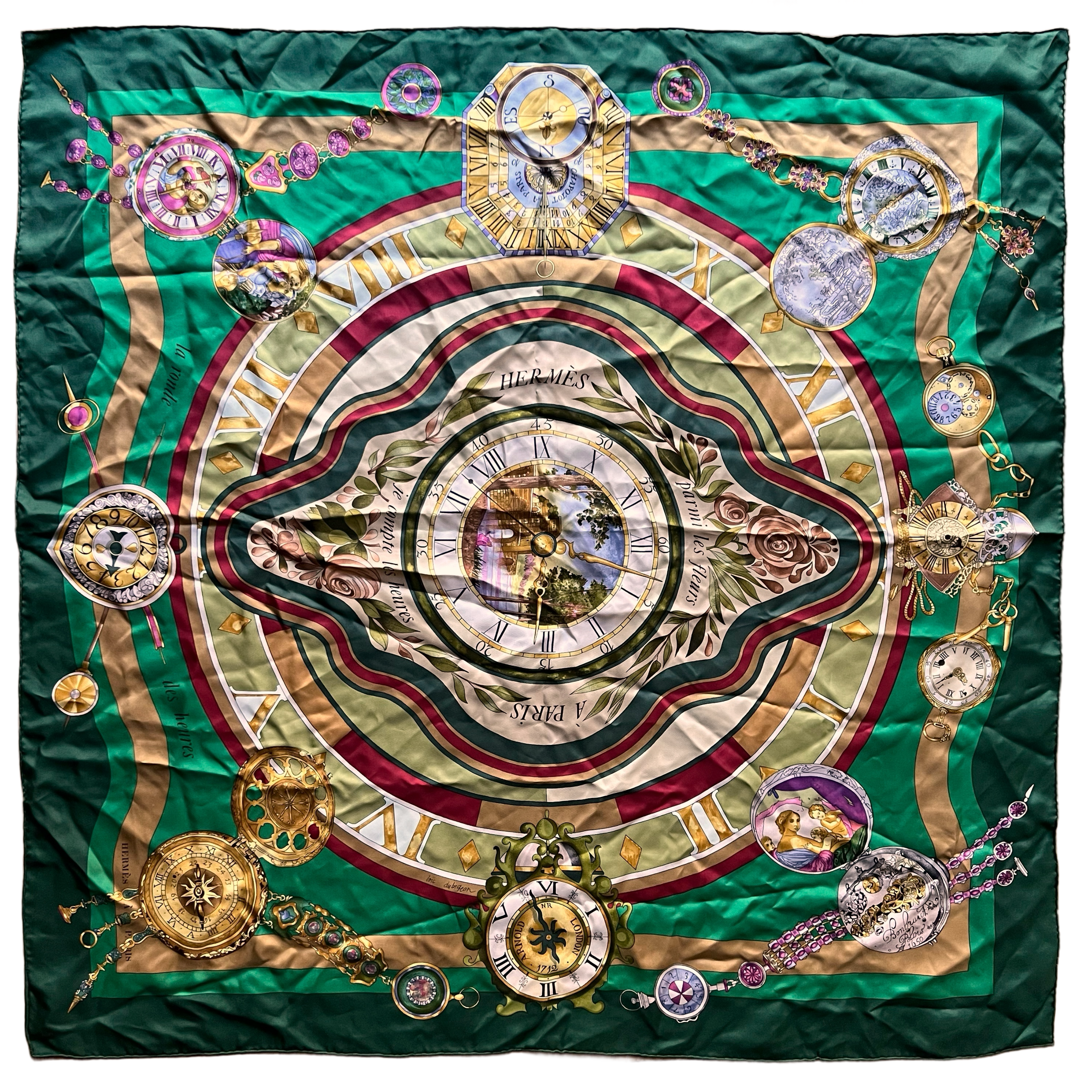 Hermès Loïc Dubigeon 'La Ronde des Heures' Carre 90 Silk Scarf