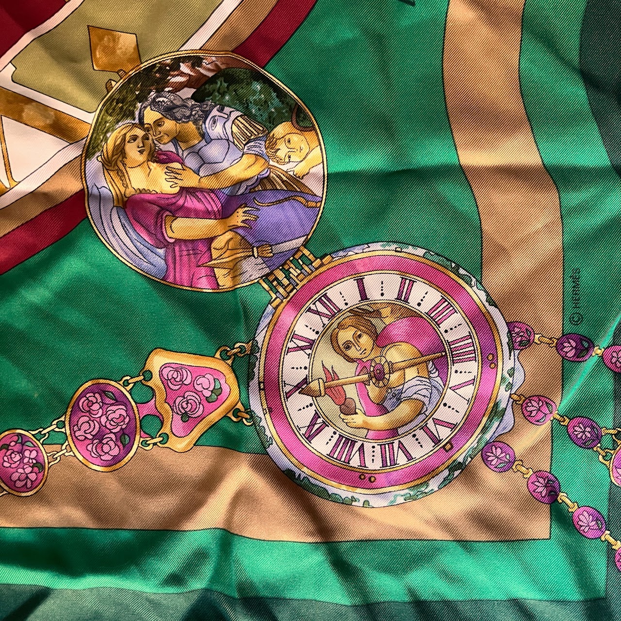 Hermès Loïc Dubigeon 'La Ronde des Heures' Carre 90 Silk Scarf