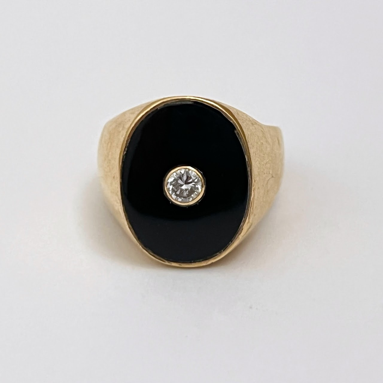 14K Gold, Onyx and Diamond Vintage Signet Ring