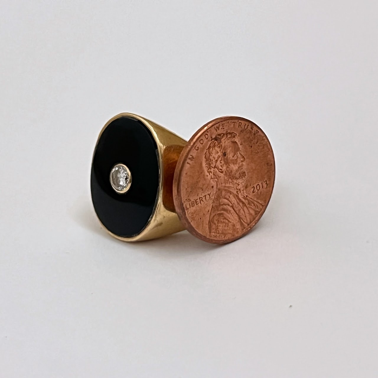 14K Gold, Onyx and Diamond Vintage Signet Ring