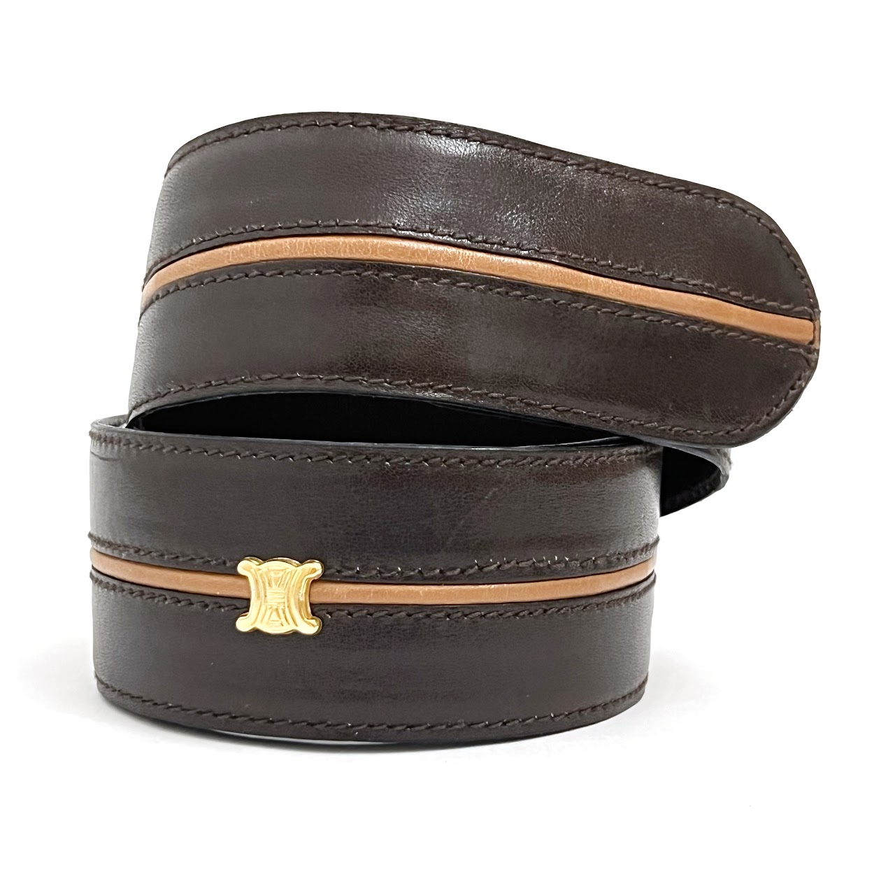 Celine Vintage Brown and Tan Leather Belt