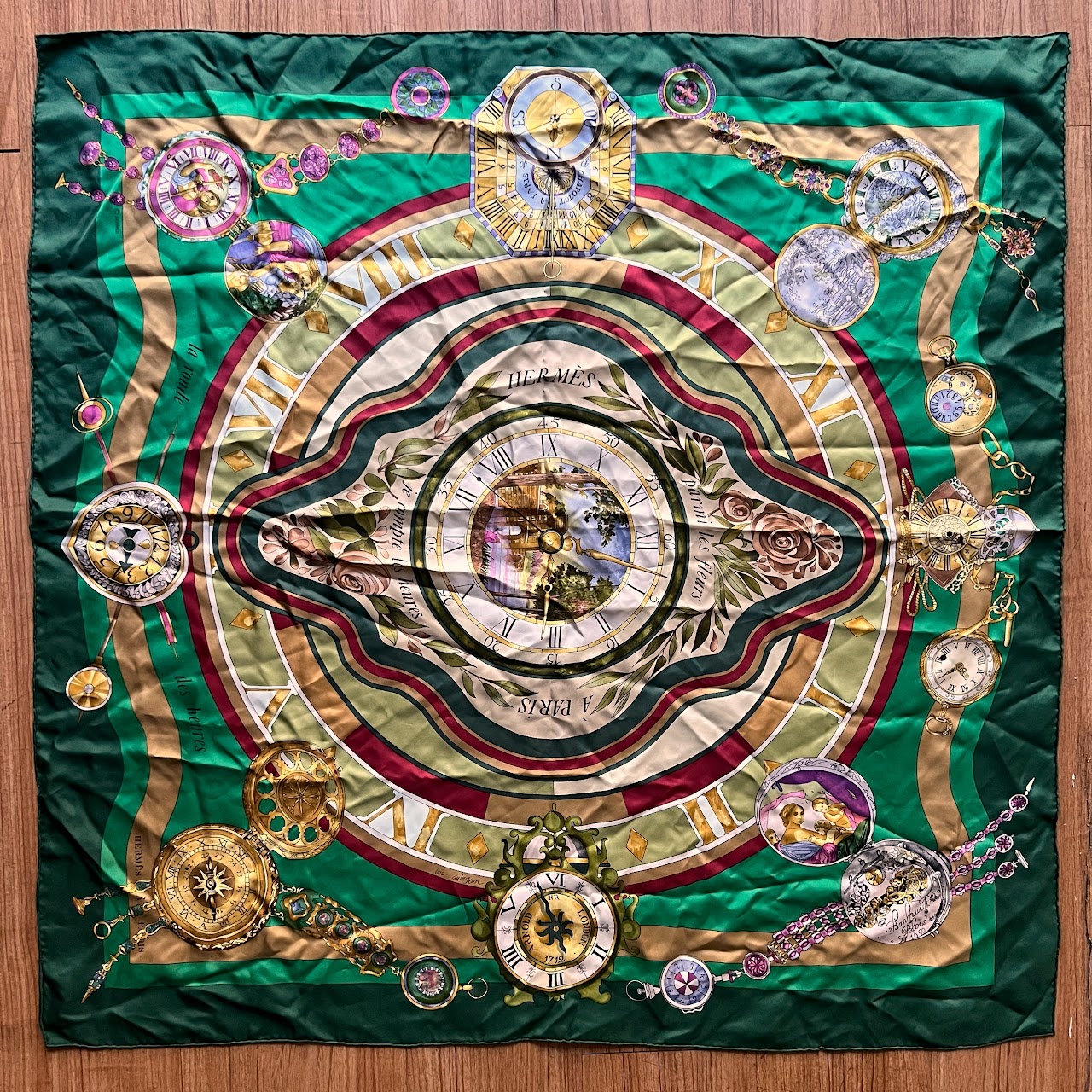 Hermès Loïc Dubigeon 'La Ronde des Heures' Carre 90 Silk Scarf