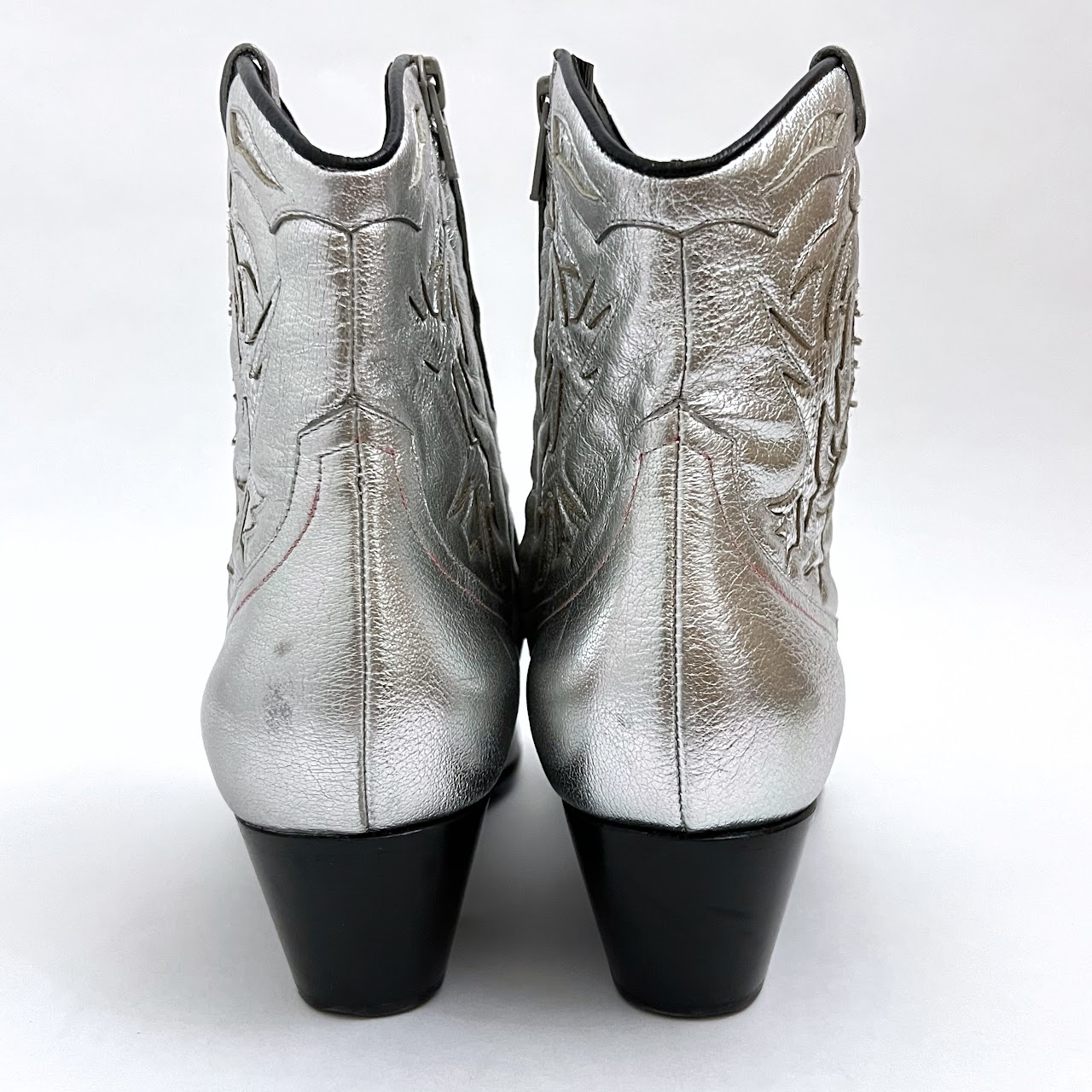 Yves Saint Laurent Silver Leather Rock 40 Cowboy Ankle Boots