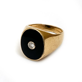 14K Gold, Onyx and Diamond Vintage Signet Ring