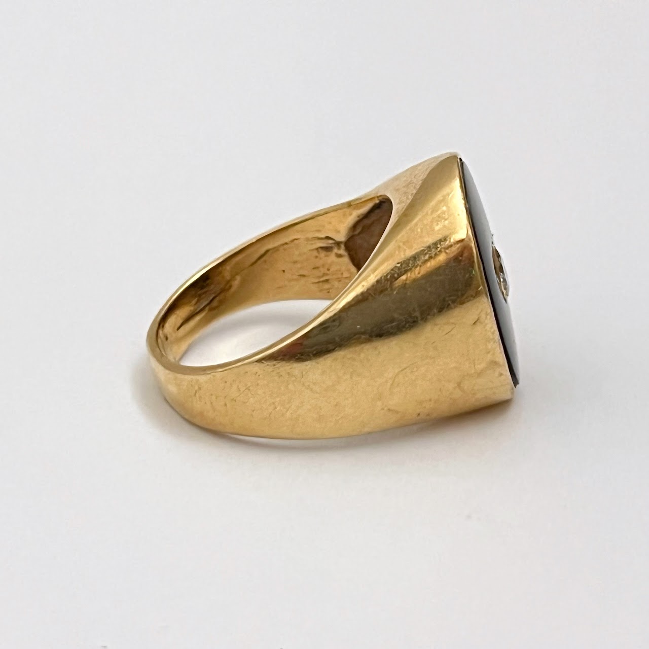 14K Gold, Onyx and Diamond Vintage Signet Ring