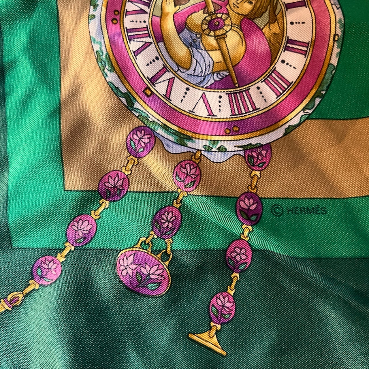 Hermès Loïc Dubigeon 'La Ronde des Heures' Carre 90 Silk Scarf