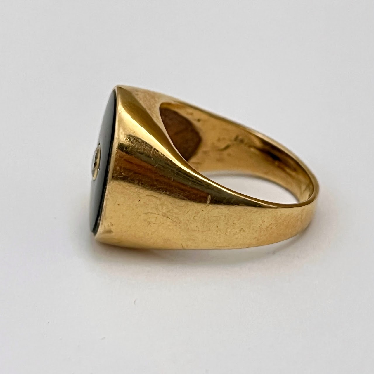 14K Gold, Onyx and Diamond Vintage Signet Ring