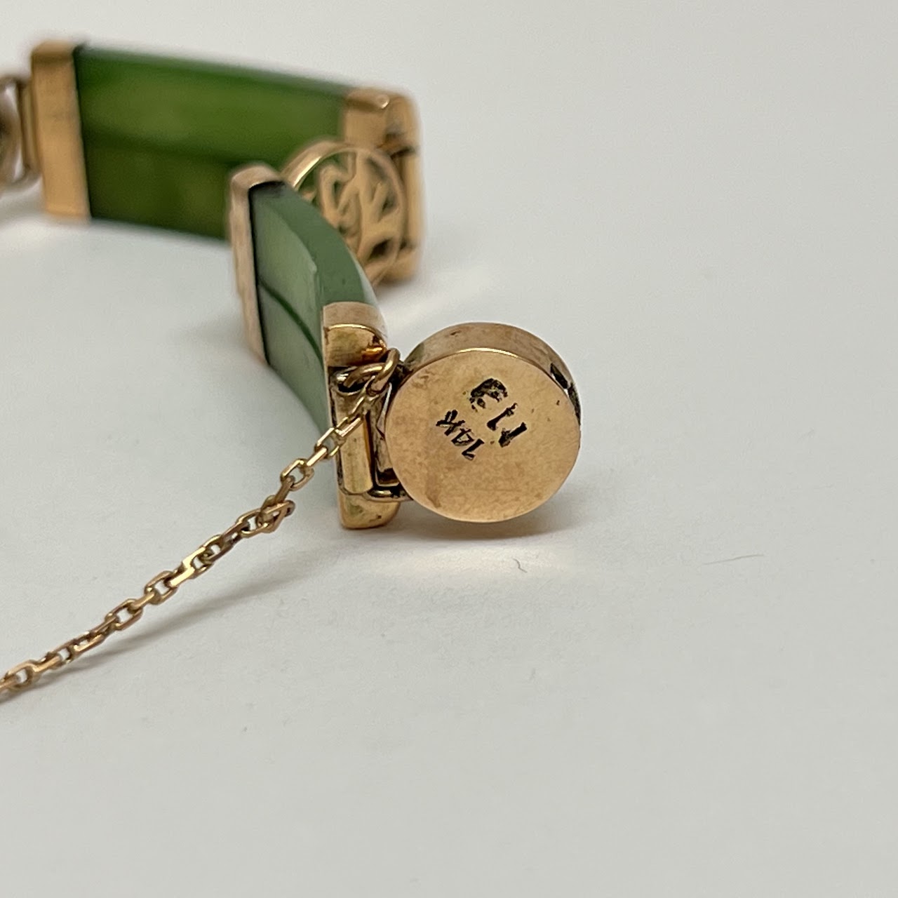 14K Rose Gold and Jade Chinese Character Bracelet